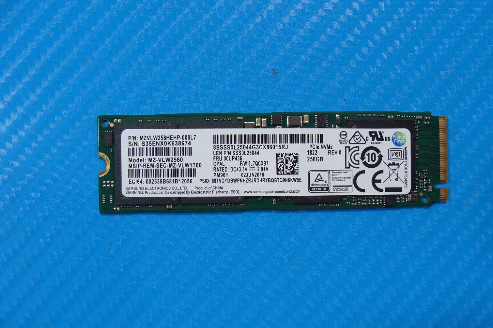 Lenovo T480s Samsung 256GB NVMe M.2 SSD Solid State Drive MZVLW256HEHP-000L7