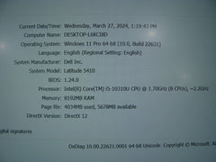 Dell Latitude 5410 Intel Core i5-10310U 14"FHD 1.7GHz 8GB 256GB SSD +Charger