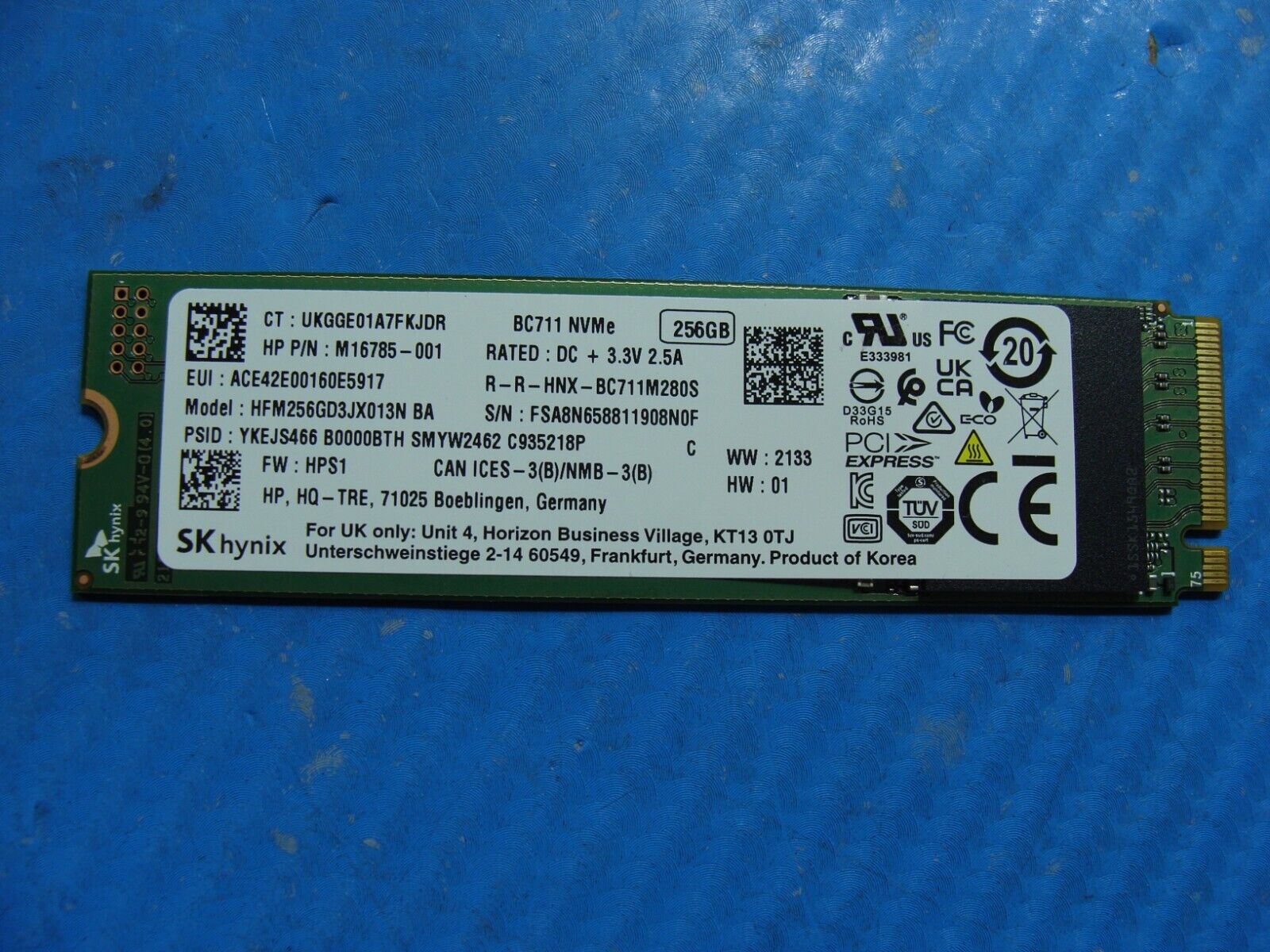 HP 14-fq1025nr SK Hynix 256GB NVMe M.2 SSD Solid State Drive HFM256GD3JX013N