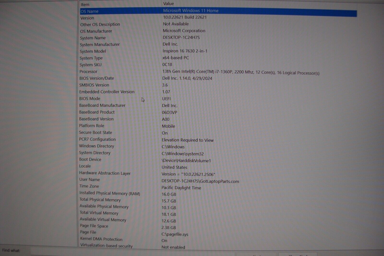 Dell INSPIRON 7630 2-IN-1 Touch 16