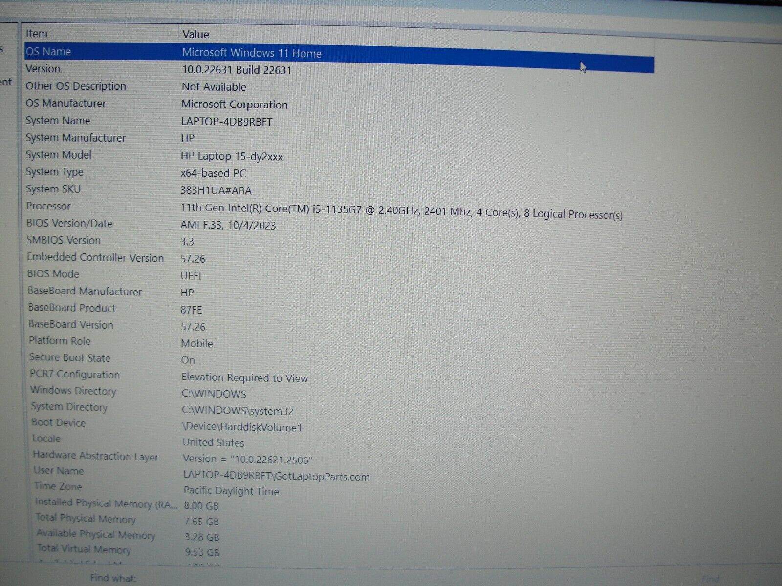 HP 15-DY2152WM i5 11th Gen 2.4GHz 8GB 512GB SSD Battery 100% + Original Charger - Tested Computer Laptop Parts