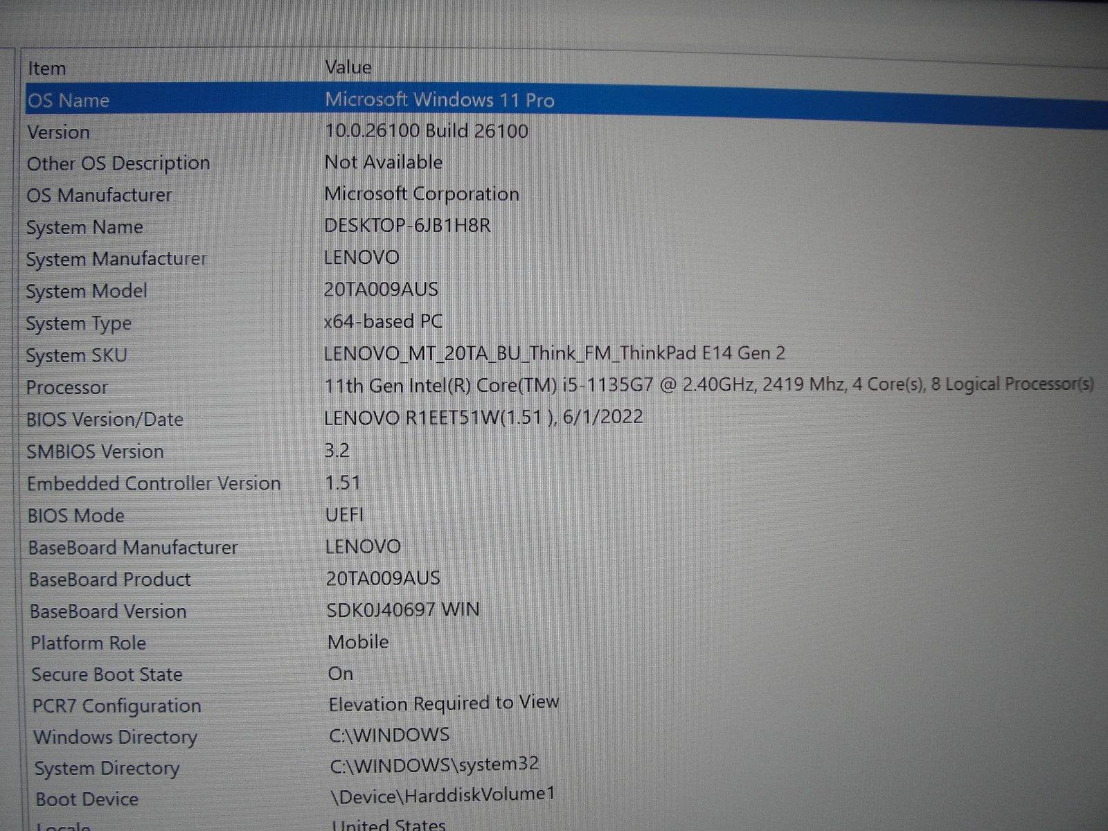 Lenovo ThinkPad E14 Gen2 14”FHD Intel Core i5-1135G7 2.4GHz 8GB SSD Reset 256GB - Tested Computer Laptop Parts