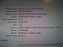 Dell Latitude 7400 14"FHD Intel Core i7-8665U 1.9GHz 16GB 512GB SSD +Charger