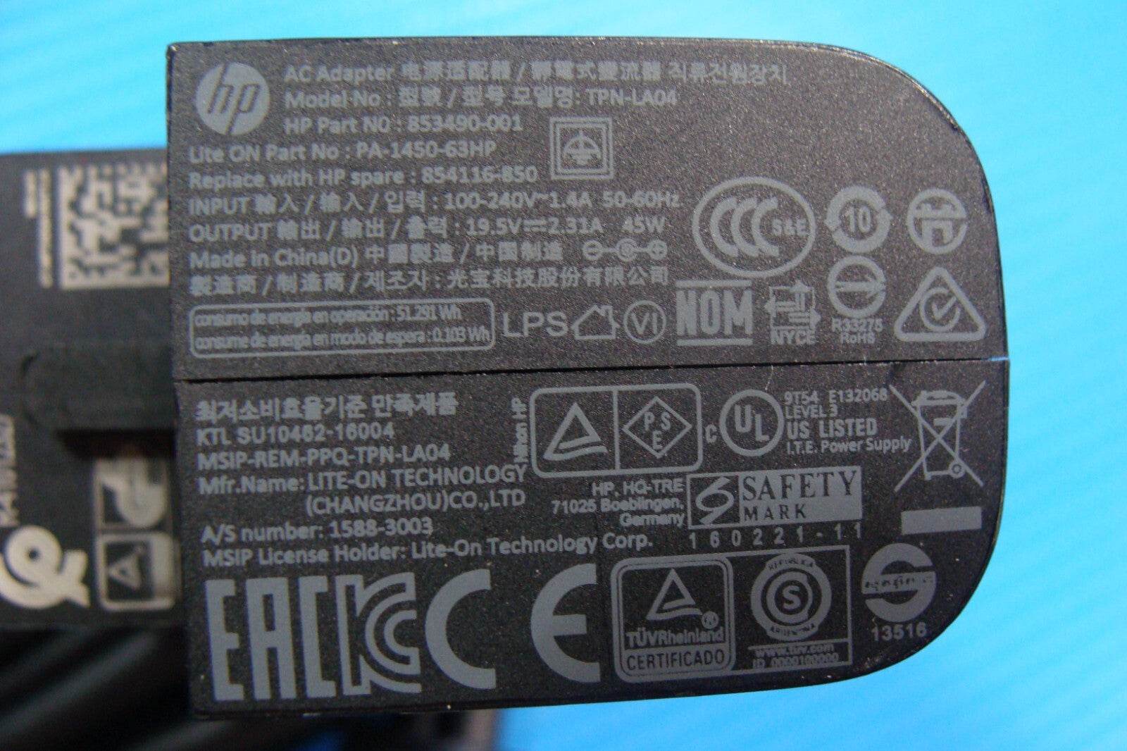 HP AC Power Adapter Charger 45W PN:853490-001 - Tested Computer Laptop Parts