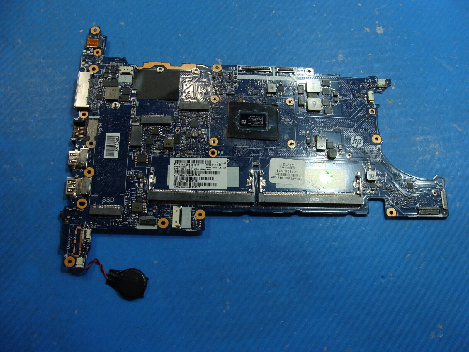 HP EliteBook 14” 745 G5 OEM AMD Ryzen 7 Pro 2700U 2.2GHz Motherboard L21938-601