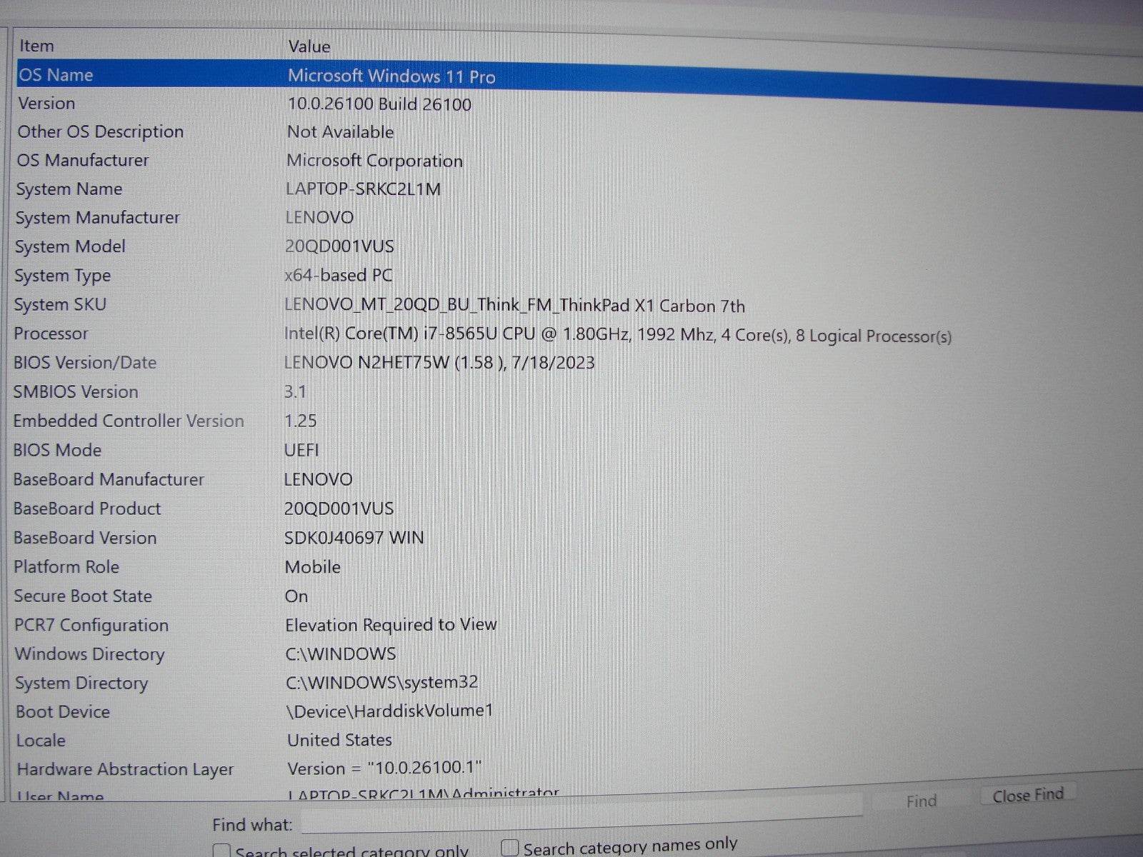 Lenovo ThinkPad X1 Carbon Gen 7 14”FHD Core i7-8565U 1.8GHz 8GB SSD Reset 256GB - Tested Computer Laptop Parts