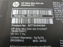 LOT of 2 WRTY 2027 HP ELITE MINI 600 (G9) Intel Core i5-12500T 256GB 16GB Win11P