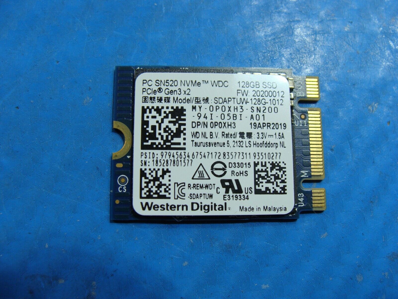 Dell G5 15 5587 Western Digital NVMe 128GB SSD SDAPTUW-128G-1012 P0XH3