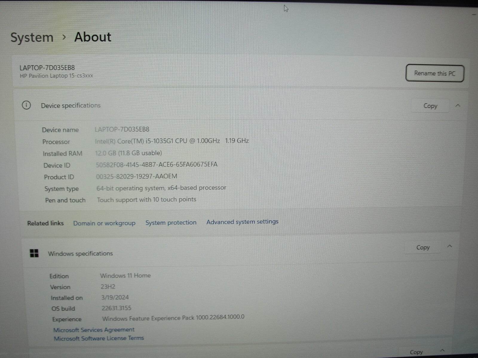 HP Pavilion 15-CS3153CL 15.6”TOUCH FHD Intel Core i5-1035G1 1GHz 12GB 512GB SSD - Tested Computer Laptop Parts