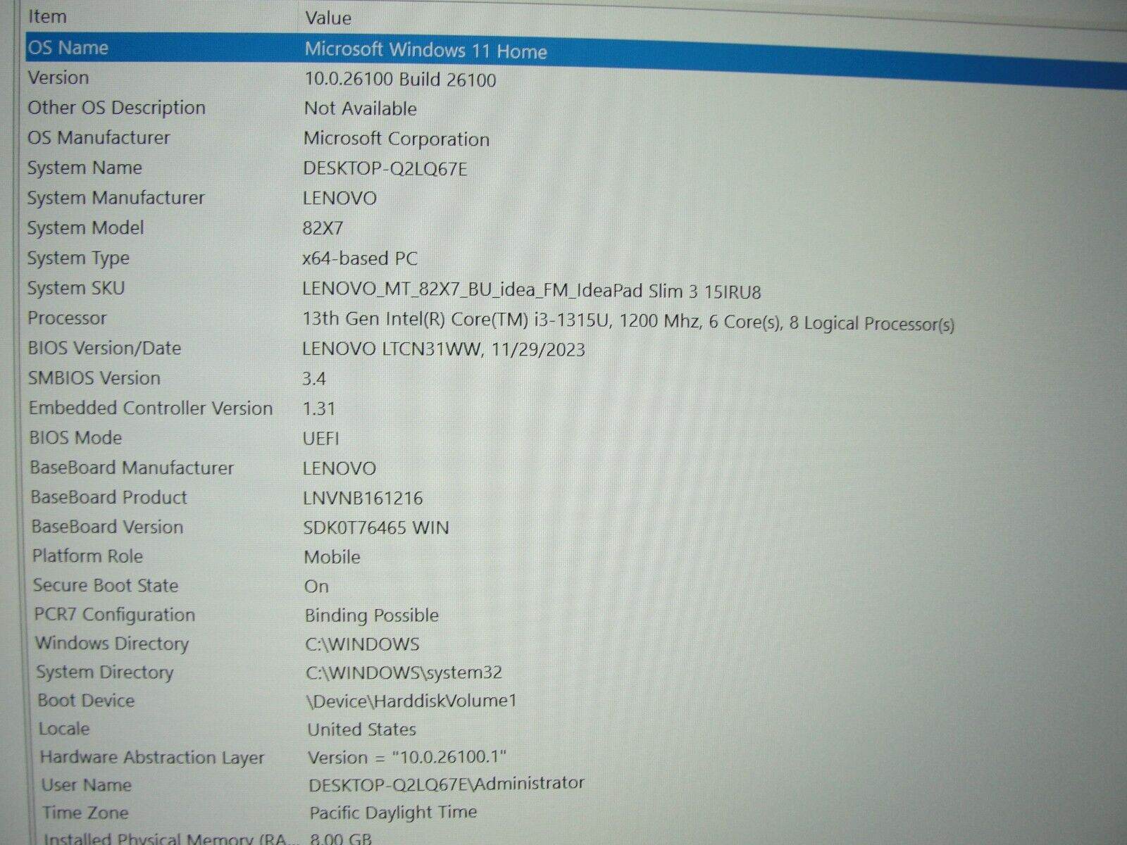 Lenovo IdeaPad Slim 3 15IRU8 15.6”FHD TOUCH Core i3-1315U 1.2GHz 8GB SSD 256GB - Tested Computer Laptop Parts