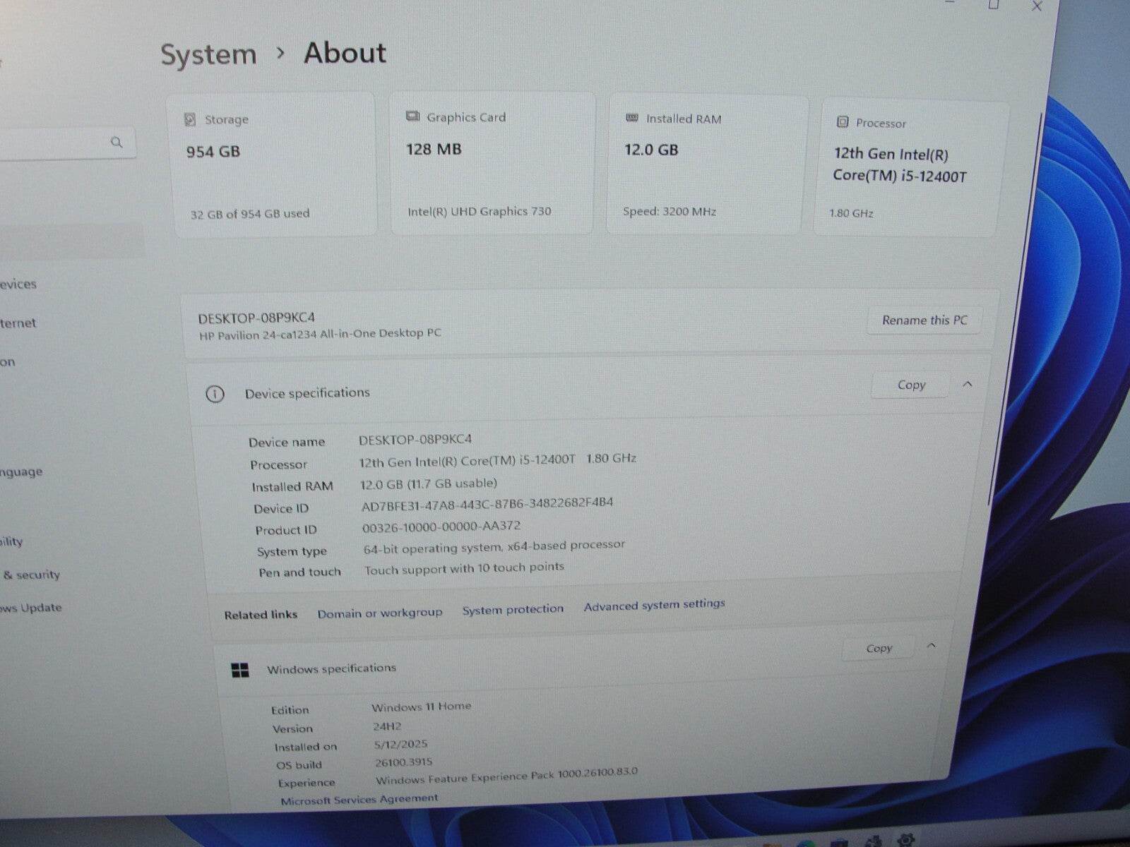 HP Pavilion 24-CA1234 24in Touch AiO Desktop Intel i5-12400T 12GB 1TB SSD Win11 - Tested Computer Laptop Parts