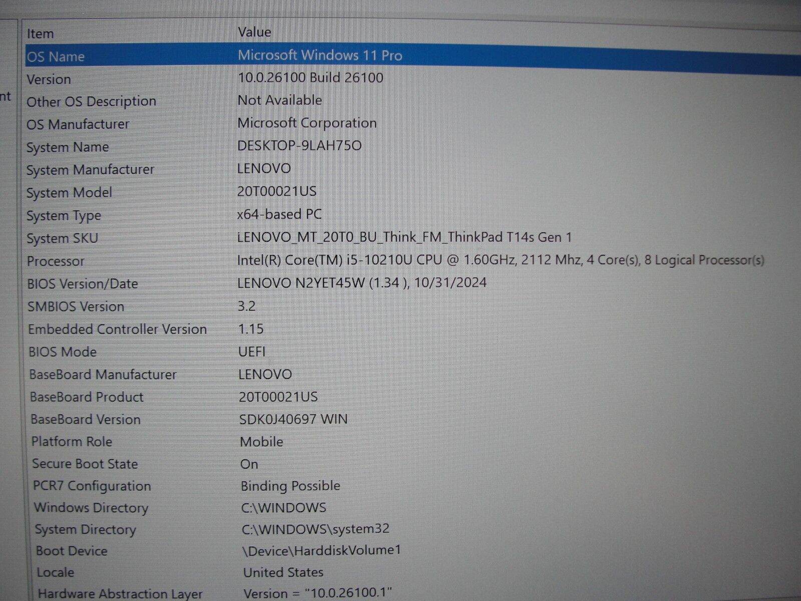 Lenovo ThinkPad T14s Gen 1 14” FHD Intel Core i5-10210U 1.6GHz 8GB SSD 256GB - Tested Computer Laptop Parts