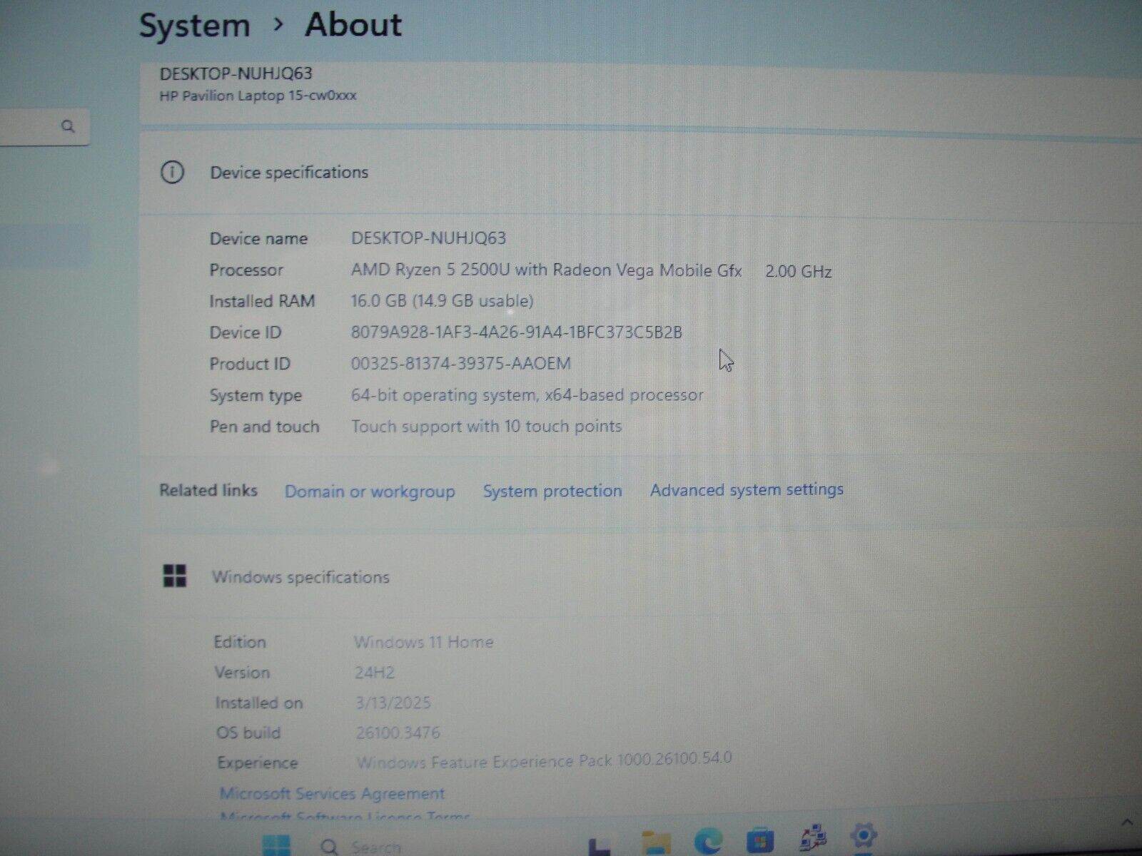 HP Pavilion 15z-CW000 15.6”HD TOUCH AMD Ryzen 5 2500U 2GHz 16GB SSD Reset 256GB - Tested Computer Laptop Parts
