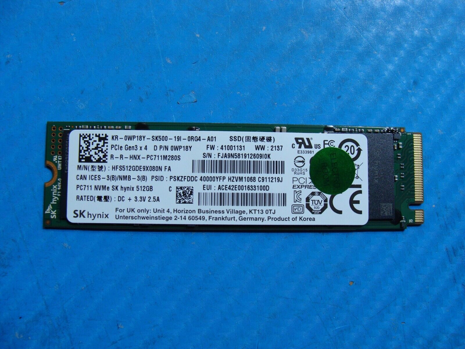 Dell 5560 SK Hynix 512GB NVMe M.2 SSD Solid State Drive HFS512GDE9X080N WP18Y