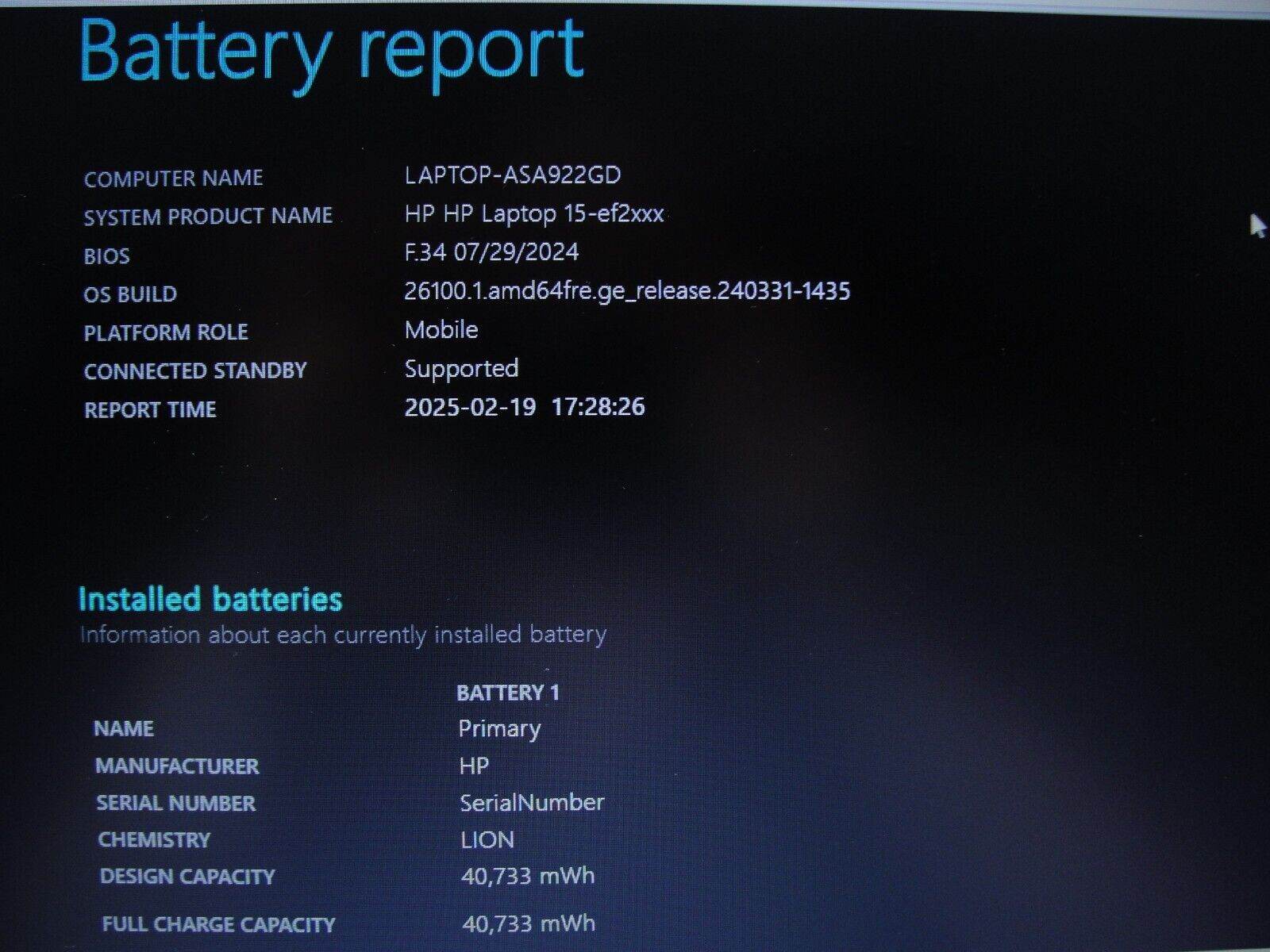 HP 15-EF2033DX 15.6” HD AMD Ryzen 3 5300U 2.6GHz 8GB SSD Reset 256GB- Charger - Tested Computer Laptop Parts