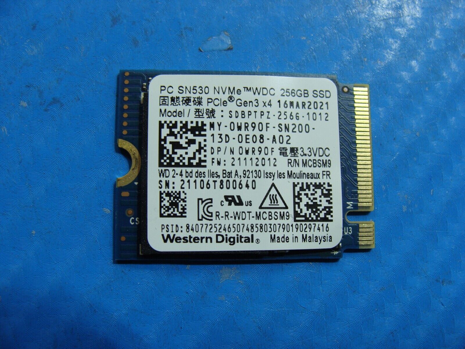 Dell 3310 WD NVMe M.2 256GB SSD Solid State Drive SDBPTPZ-256G-1012 WR90F