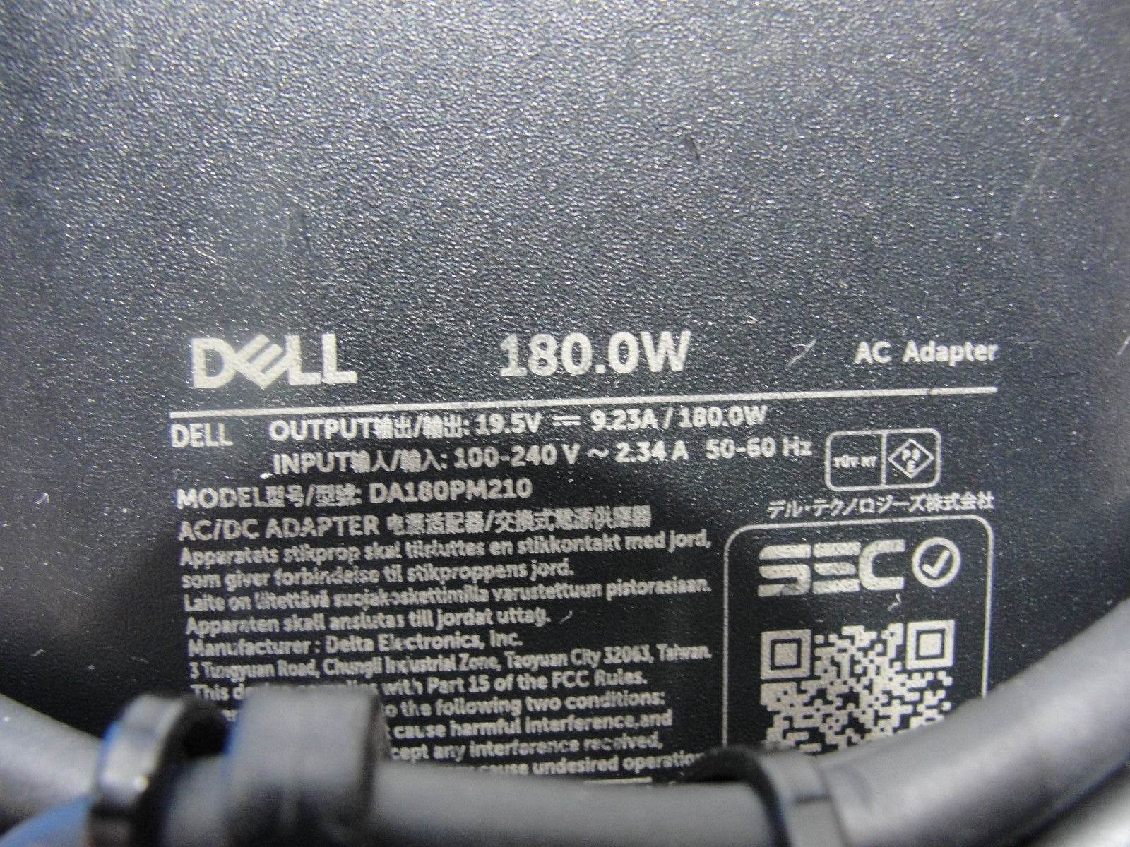 Genuine Dell 180W AC Adapter Charger – 19.5V 9.23A – 7.4mm × 5.0mm Black Tip - Tested Computer Laptop Parts