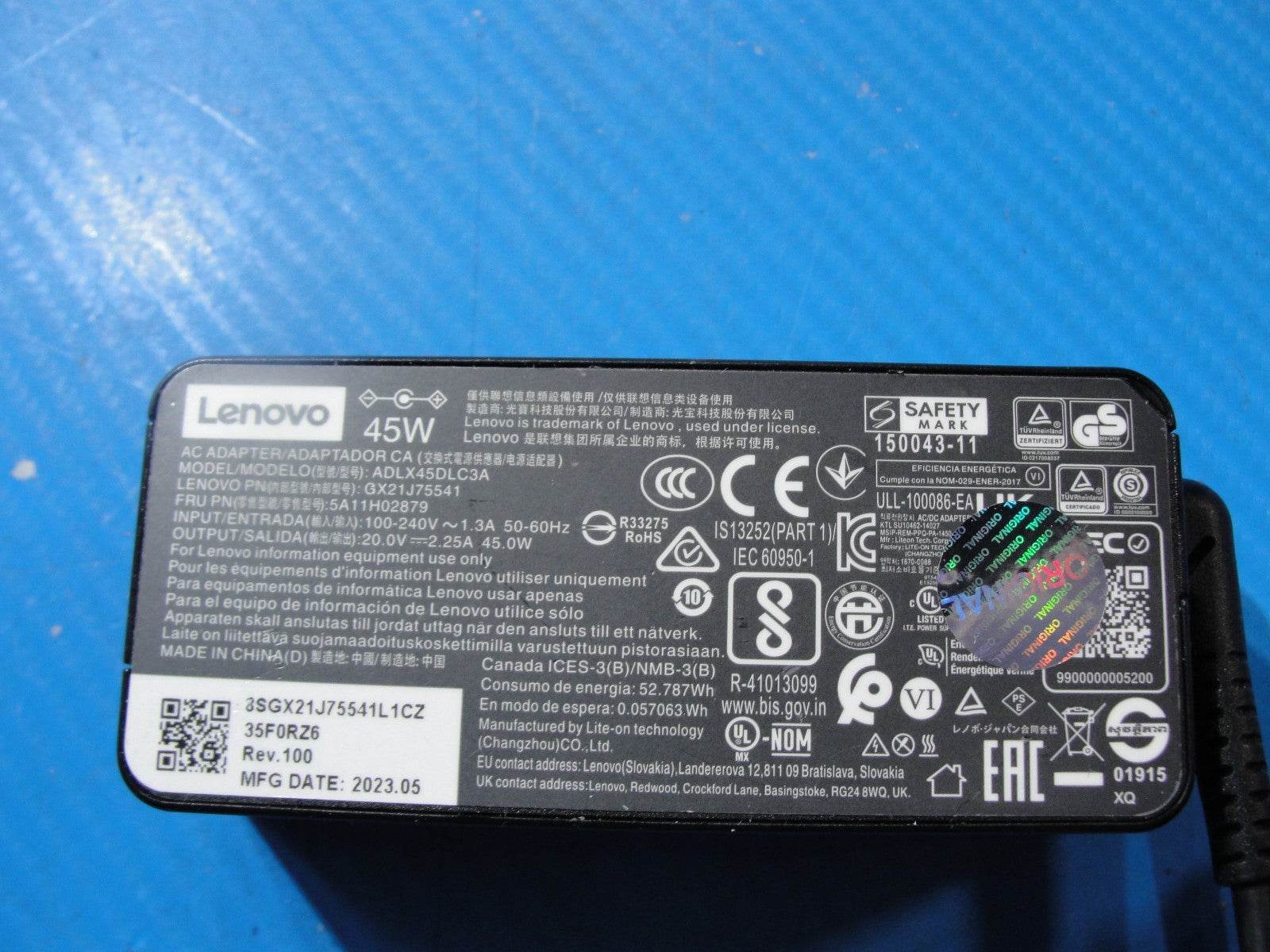 Original Lenovo 45W AC Adapter 20V 2.25A Round Barrel Tip 4.0mm × 1.7mm (No Pin) - Tested Computer Laptop Parts