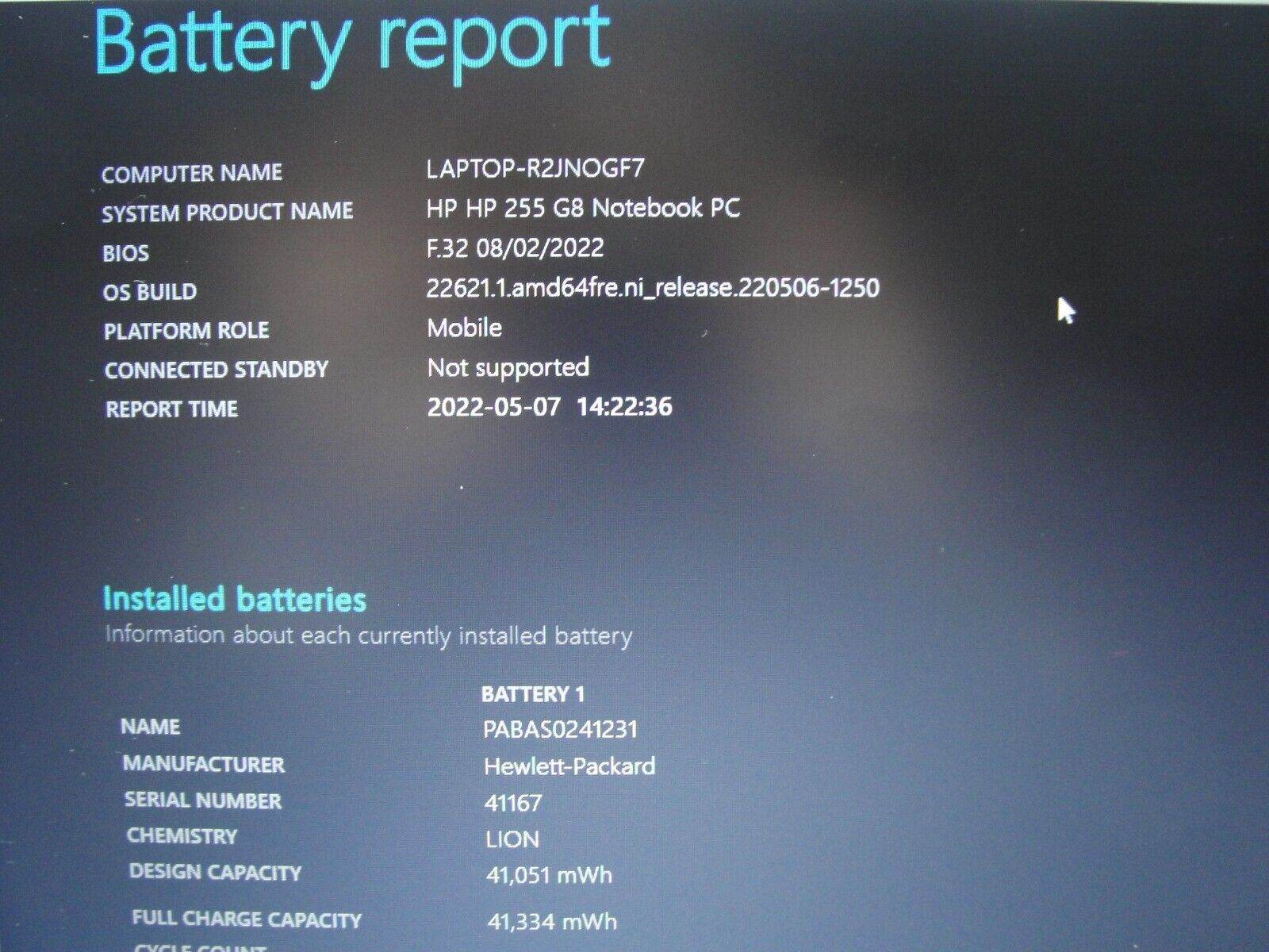 HP 255 G8 15.6” HD AMD 3020e 1.2GHz 4GB SSD Reset 128GB- Charger included - Tested Computer Laptop Parts