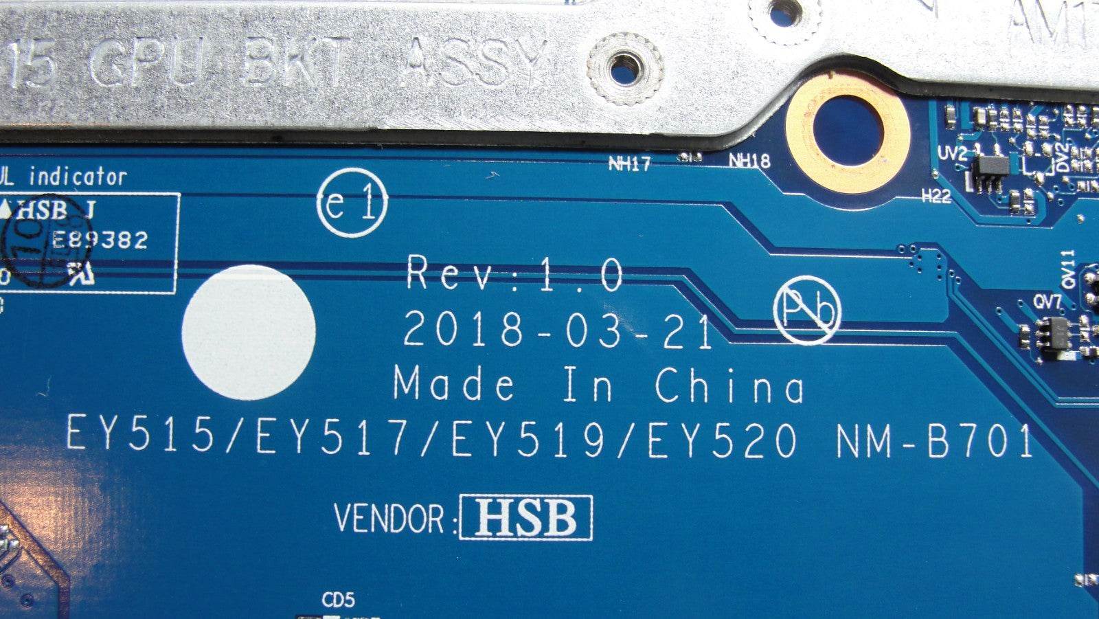 Lenovo Y530-15ICH 81FV i7-8750H 2.2GHz GTX1050Ti 4GB Motherboard 5B20R40161 ASIS - Tested Computer Laptop Parts