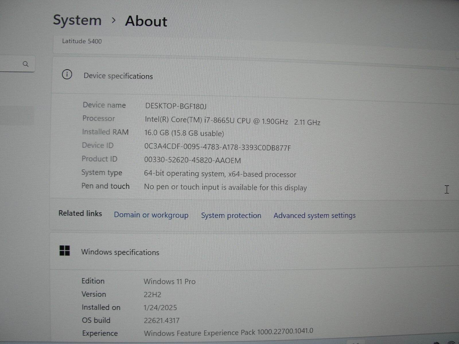 Dell Latitude 5400 14”FHD Intel Core i7-8665U 1.9GHz 16GB 512GB SSD + Charger - Tested Computer Laptop Parts