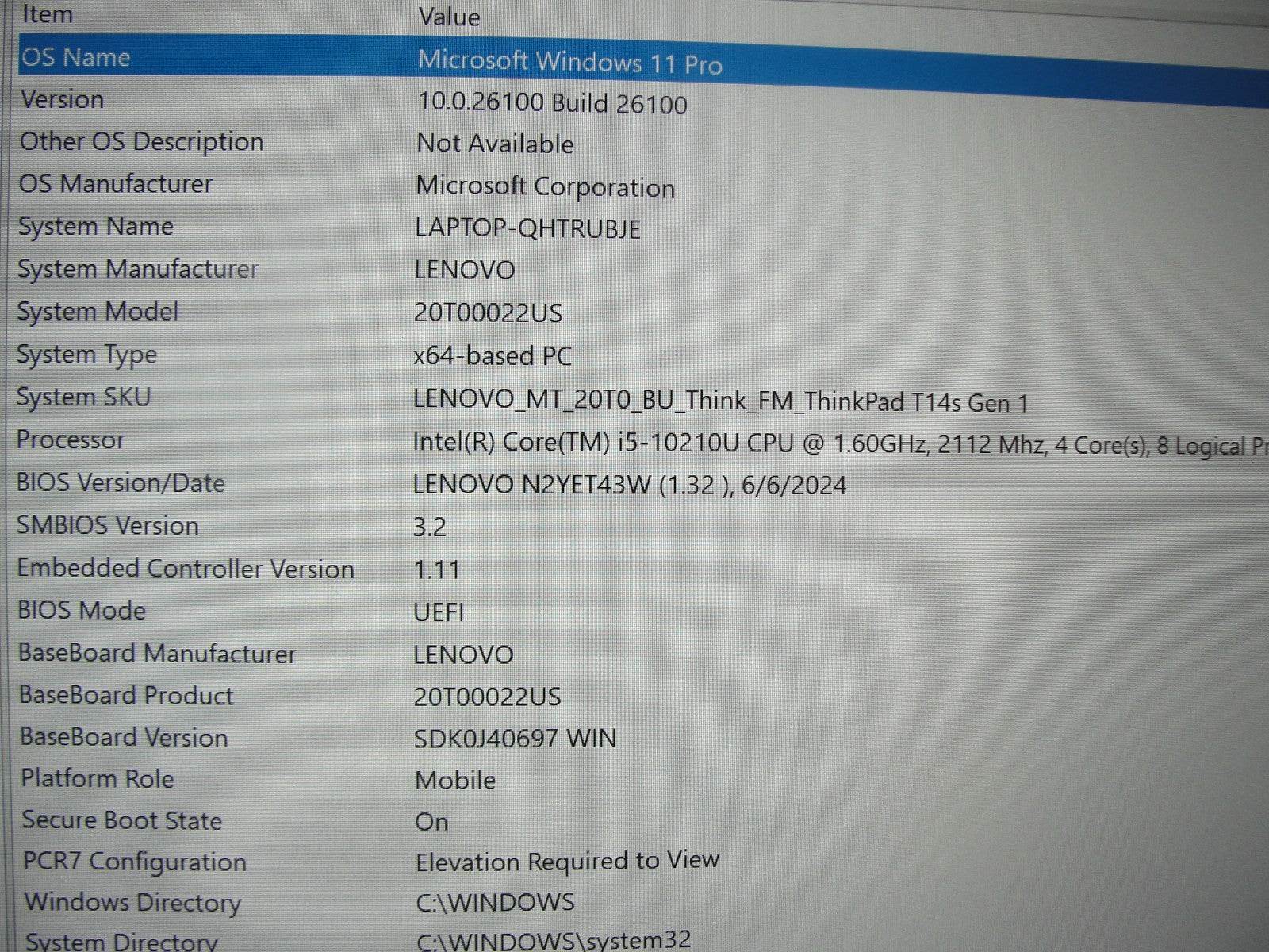 Lenovo ThinkPad T14s Gen1 14”FHD Intel Core i5-10210U 1.6GHz 8GB SSD Reset 512Gb - Tested Computer Laptop Parts