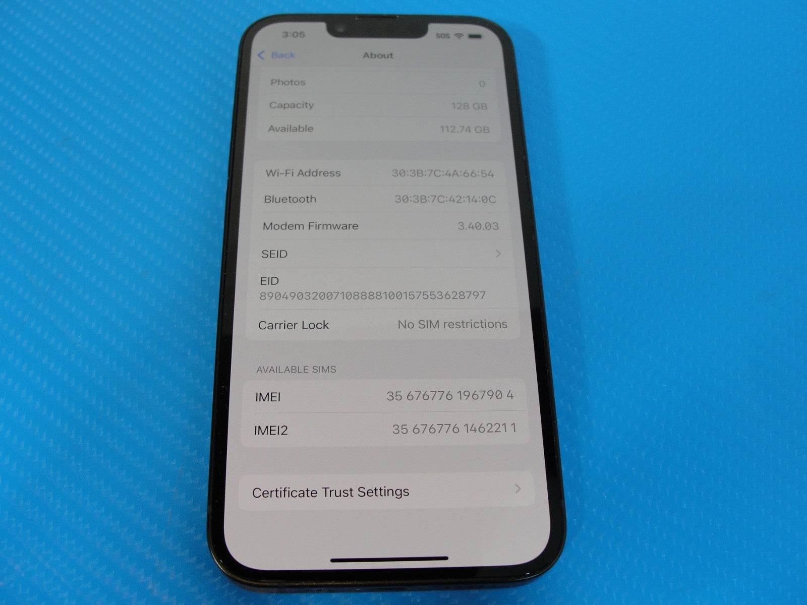 Unlocked Apple iPhone 14 eSIM 128GB Midnight Black MPUA3LL/A Battery Health 98% - Tested Computer Laptop Parts