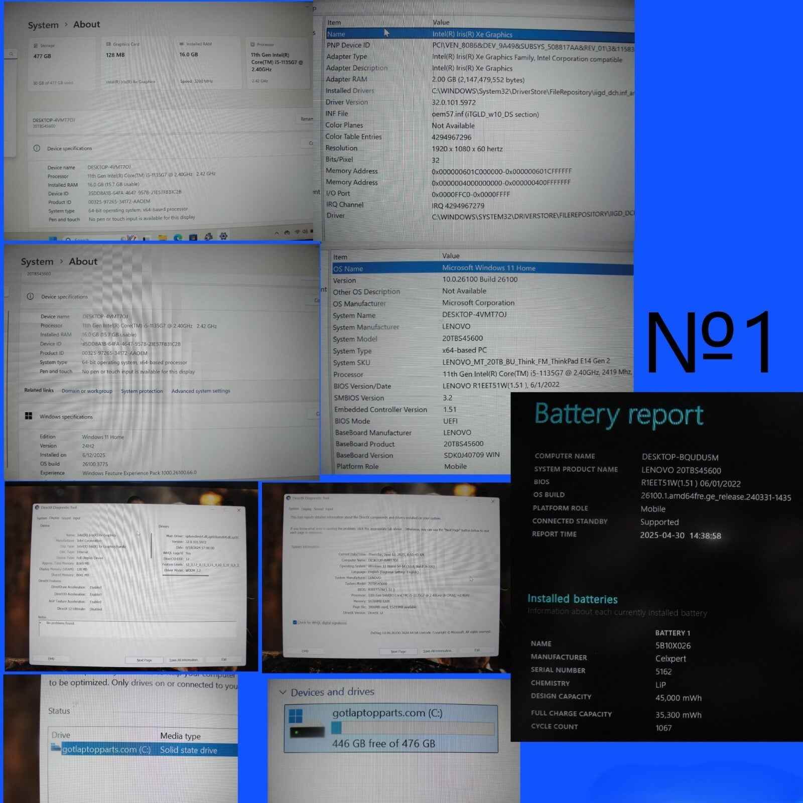 Lenovo ThinkPad E14 Gen 2 14”FHD Core i5-1135G7 2.4GHz 16GB 512GB SSD +Charger - Tested Computer Laptop Parts