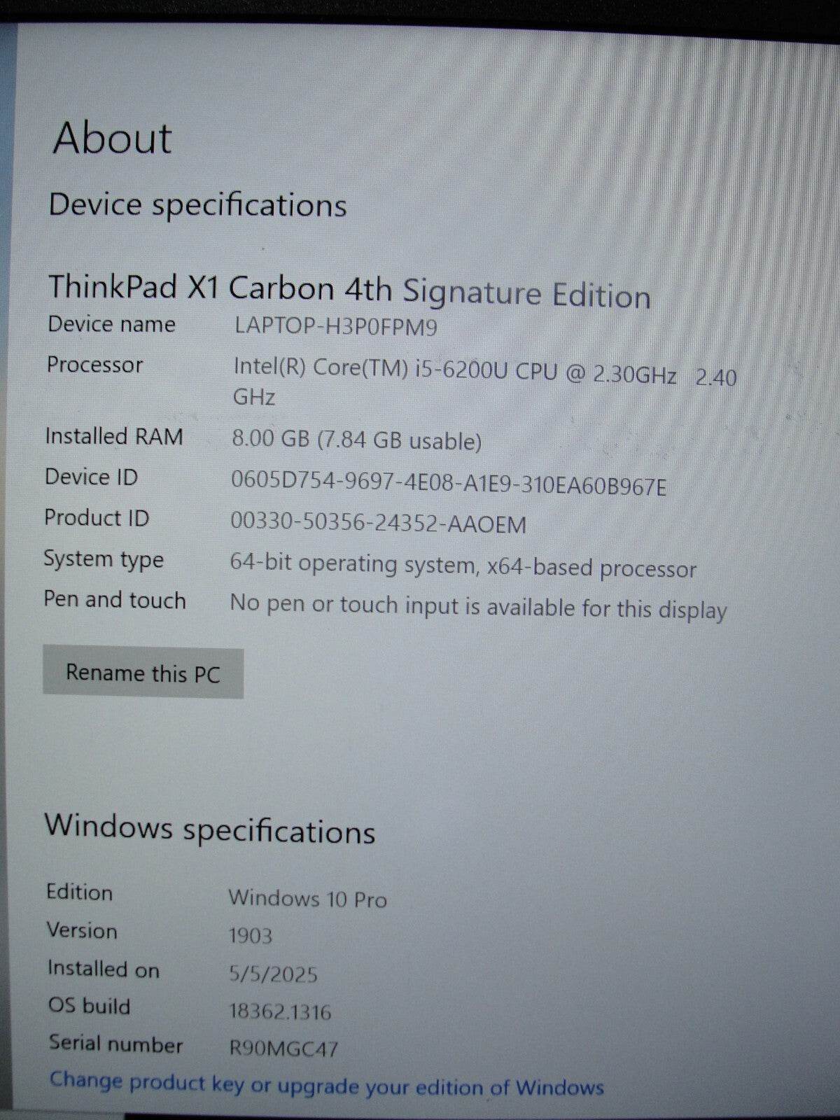Lenovo ThinkPad X1 Carbon 4th Gen 14” FHD Core i5-6200U 2.3GHz 8GB 256GB SSD - Tested Computer Laptop Parts