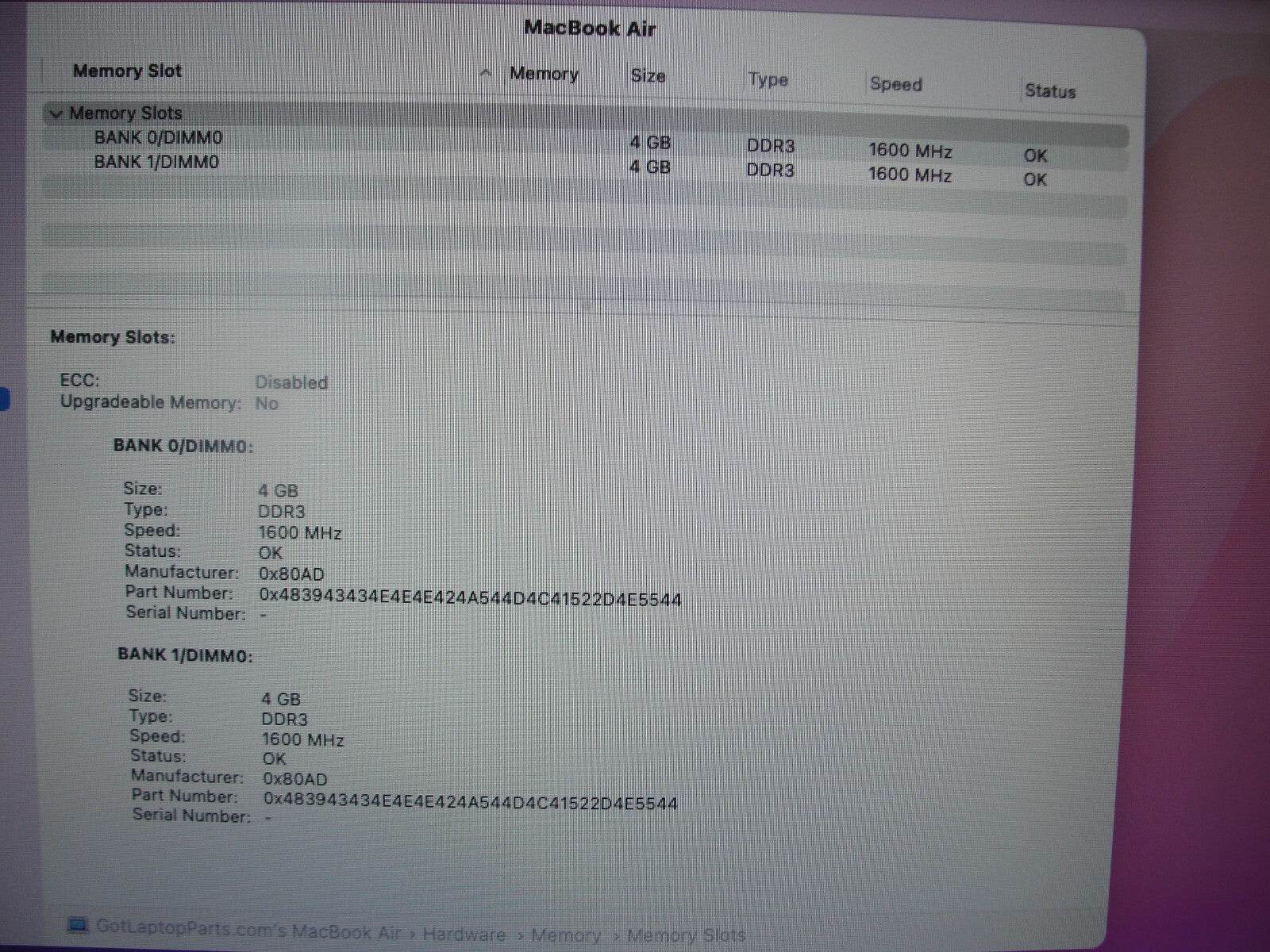 Apple Macbook Air A1466 (2017)13”HD Intel Core i5-5350U 1.8GHz 8GB 128GB SSD - Tested Computer Laptop Parts