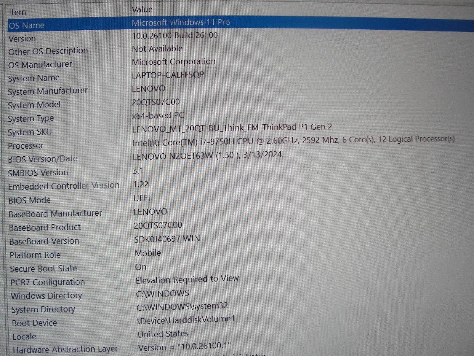 Lenovo ThinkPad P1 Gen 2 15.6”FHD i7-9750H 2.6GHz 16GB 512GB SSD NV Quadro T1000 - Tested Computer Laptop Parts