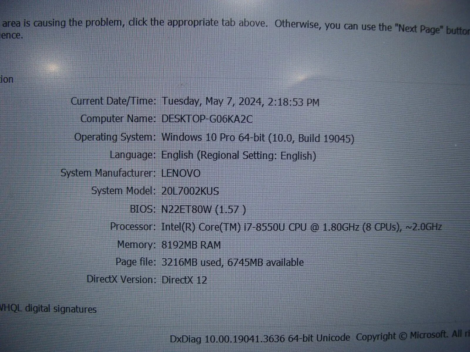 Lenovo Thinkpad T480s Intel i7-8550U 1.8Gh 8GB RAM 256GB SSD PWR Battery
