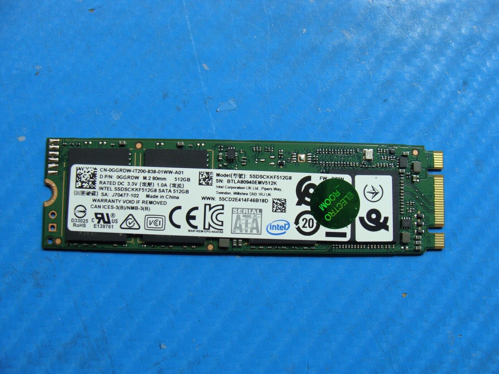 Dell 7480 Intel 512GB SATA M.2 SSD Solid State Drive SSDSCKKF512GB GGRDW