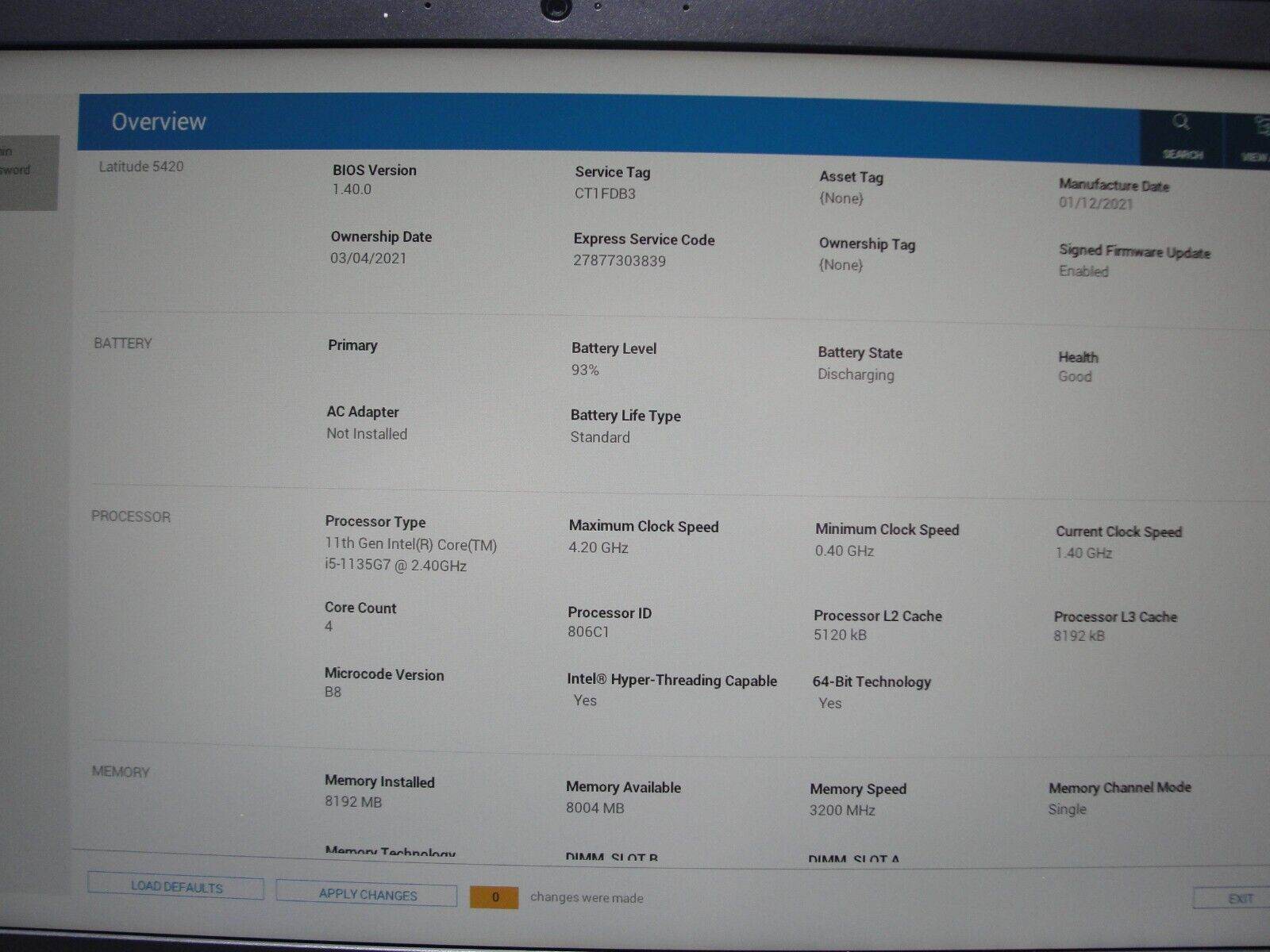 Dell Latitude 5420 14” HD Core i5-1135G7U 3.86GHz 8GB 256GB SSD+Charger Original - Tested Computer Laptop Parts