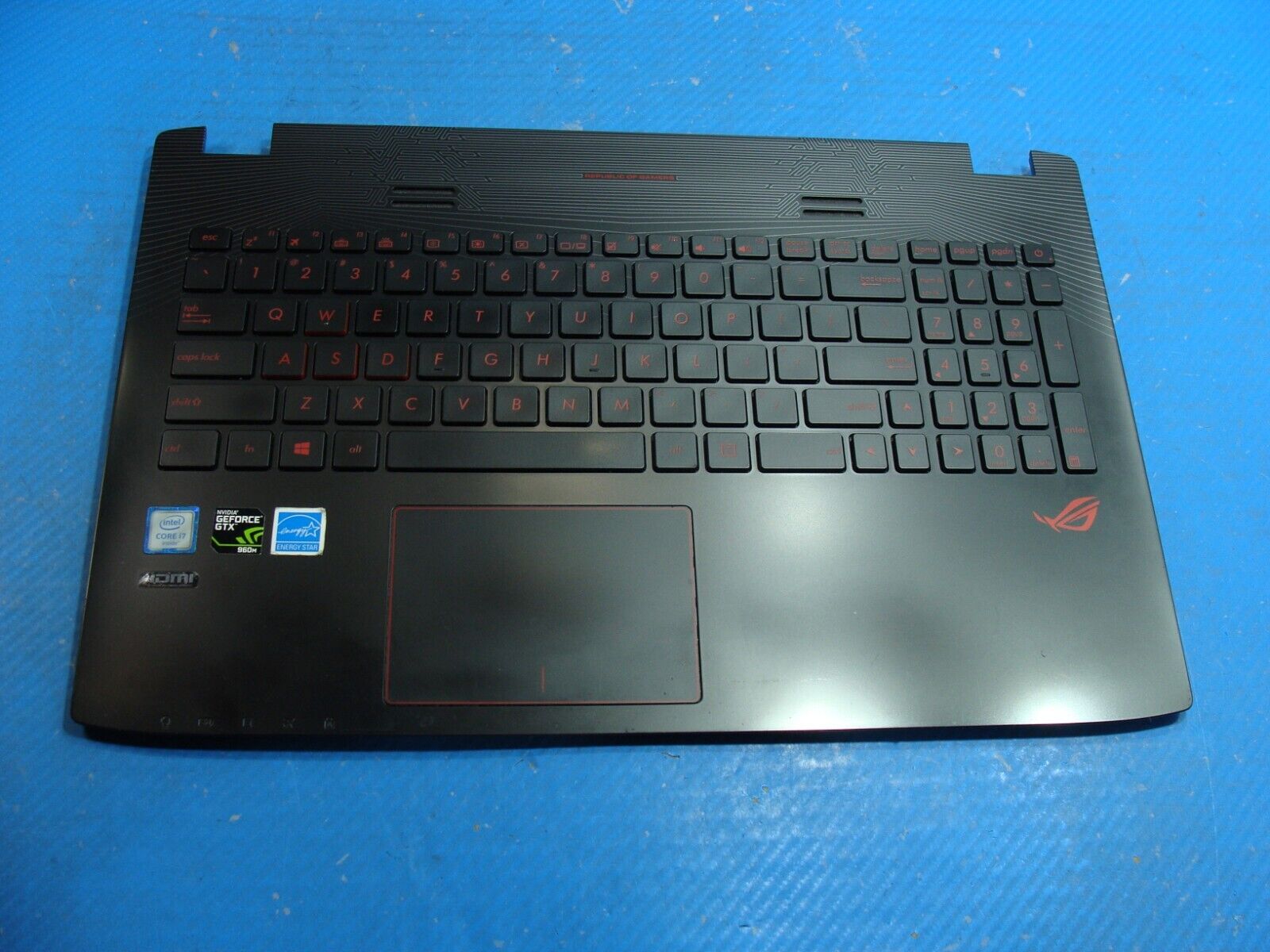 Asus ROG 15.6” GL552VW-DH71 OEM Palmrest w/TouchPad BL Keyboard 13NB07Z1AP0331