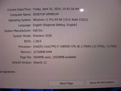 Dell Precision 5550 i7-10850H 15.6"UHD+ TOUCH 2.7GHz 32GB 512GB SSD Quadro T1000