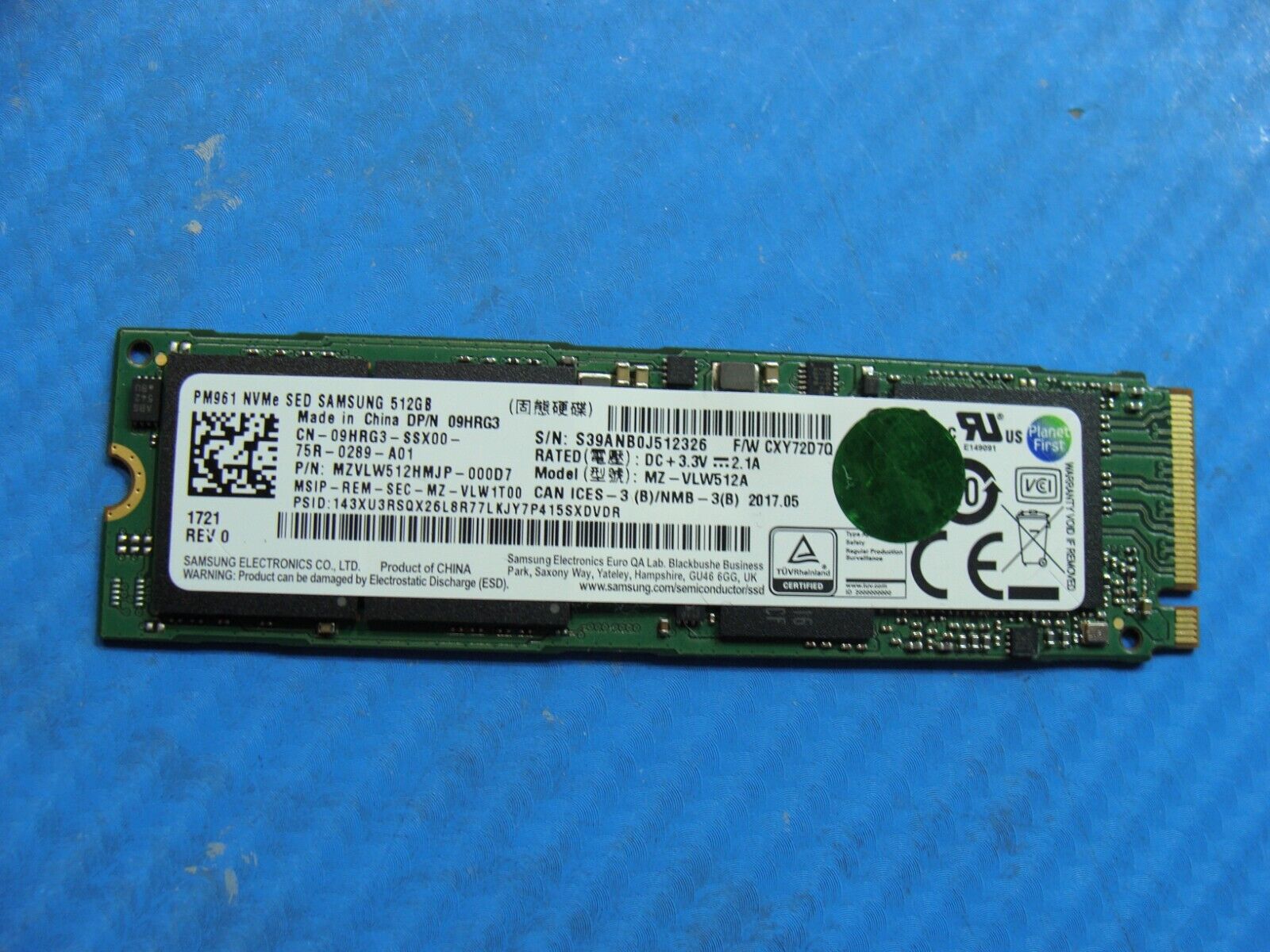 Dell 7490 Samsung 512GB M.2 NVMe SSD Solid State Drive MZVLW512HMJP-000D7 9HRG3