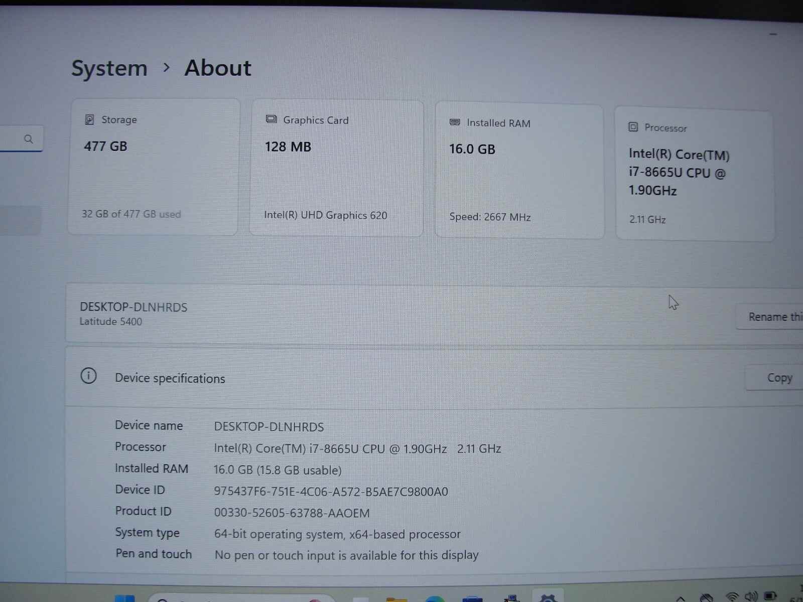 Dell Latitude 5400 14”FHD Intel Core i7-8665U 1.9GHz 16GB 512GB SSD +Charger - Tested Computer Laptop Parts