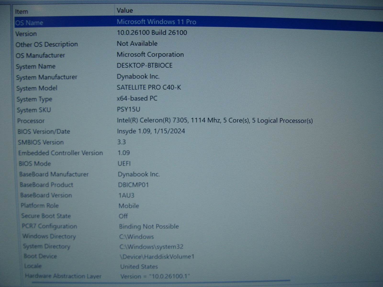 DynaBook Satellite Pro C40-K Intel Celeron 7305 1.1Ghz 8GB 256GB 100% Battery - Tested Computer Laptop Parts