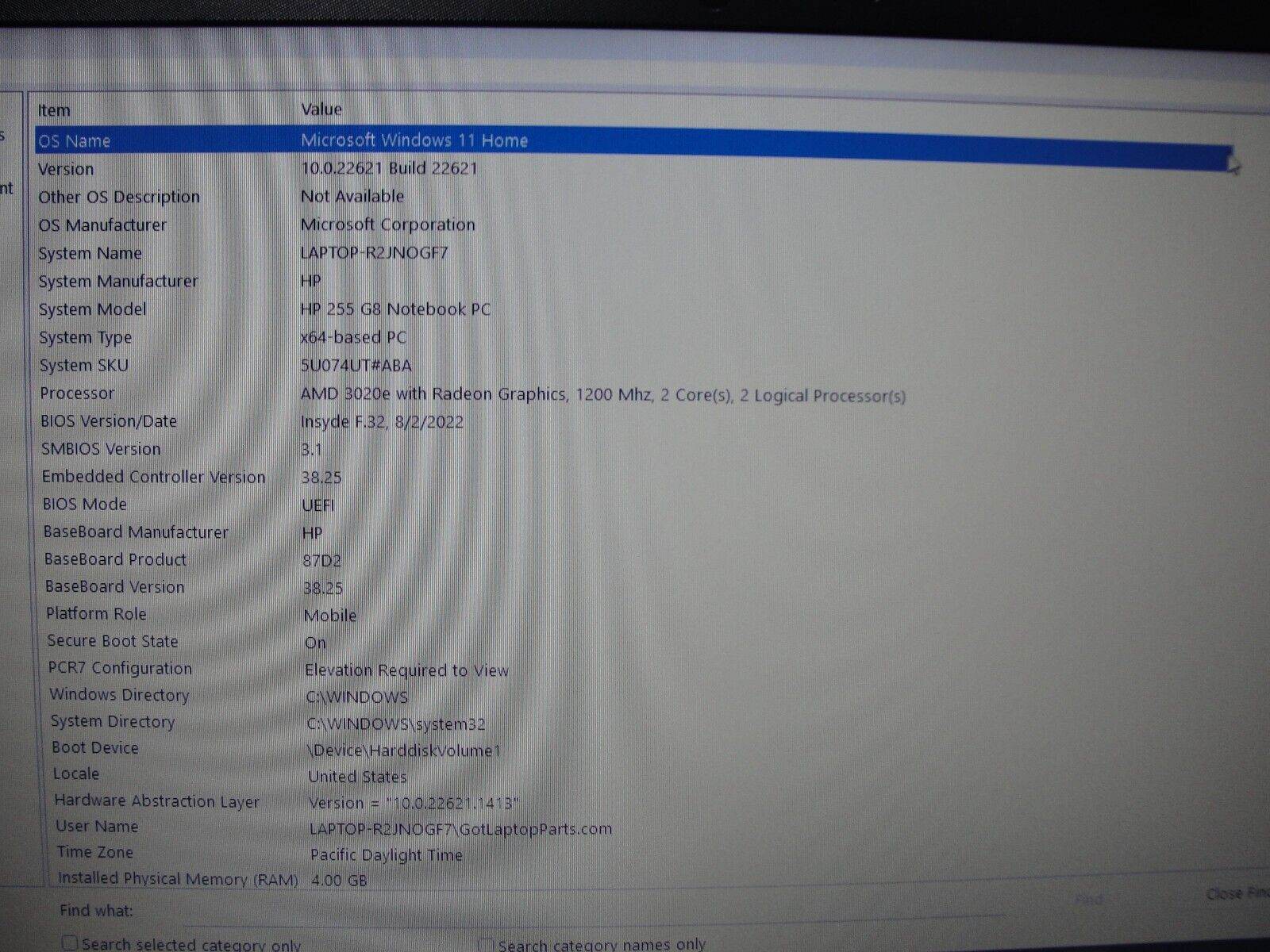HP 255 G8 15.6” HD AMD 3020e 1.2GHz 4GB SSD Reset 128GB- Charger included - Tested Computer Laptop Parts