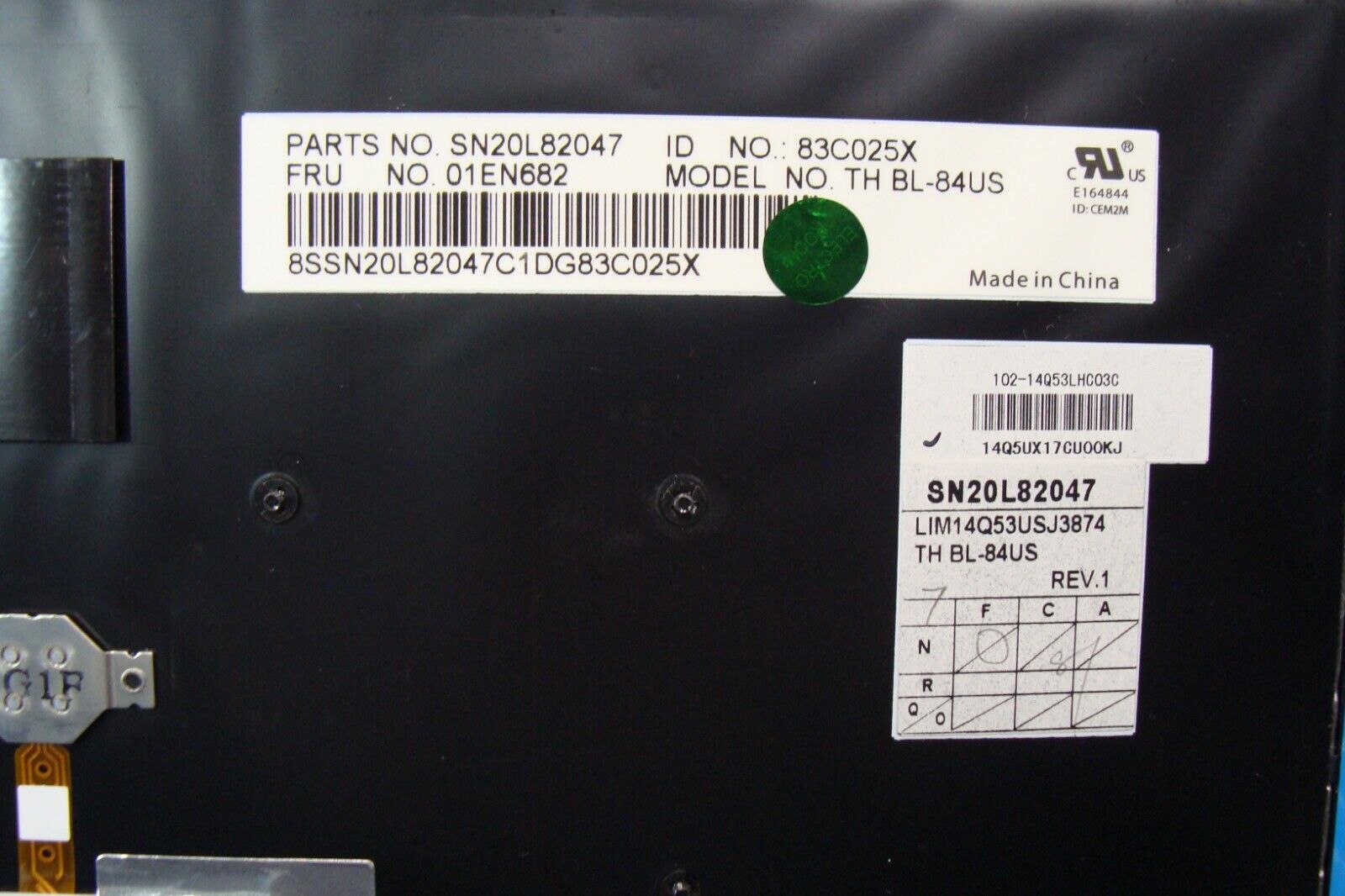 Lenovo ThinkPad 14” T470s Genuine US Backlit Keyboard Black 01EN682 SN20L82047