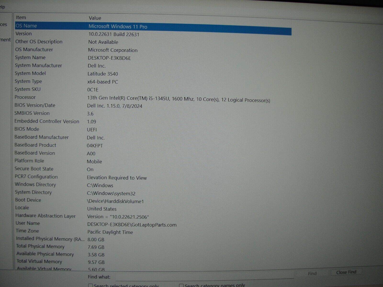 Dell Latitude 3540 Intel Core i5-1345U 1.6GHz 8GB 256GB SSD Backlit Orig Charger - Tested Computer Laptop Parts