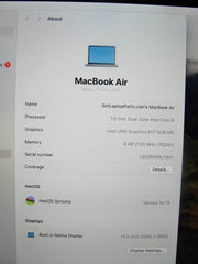 Apple MacBook Air A1932 (2019) 13.3” i5-8210Y 1.6GHz 8GB 256GB SSD / Sonoma/ - Tested Computer Laptop Parts