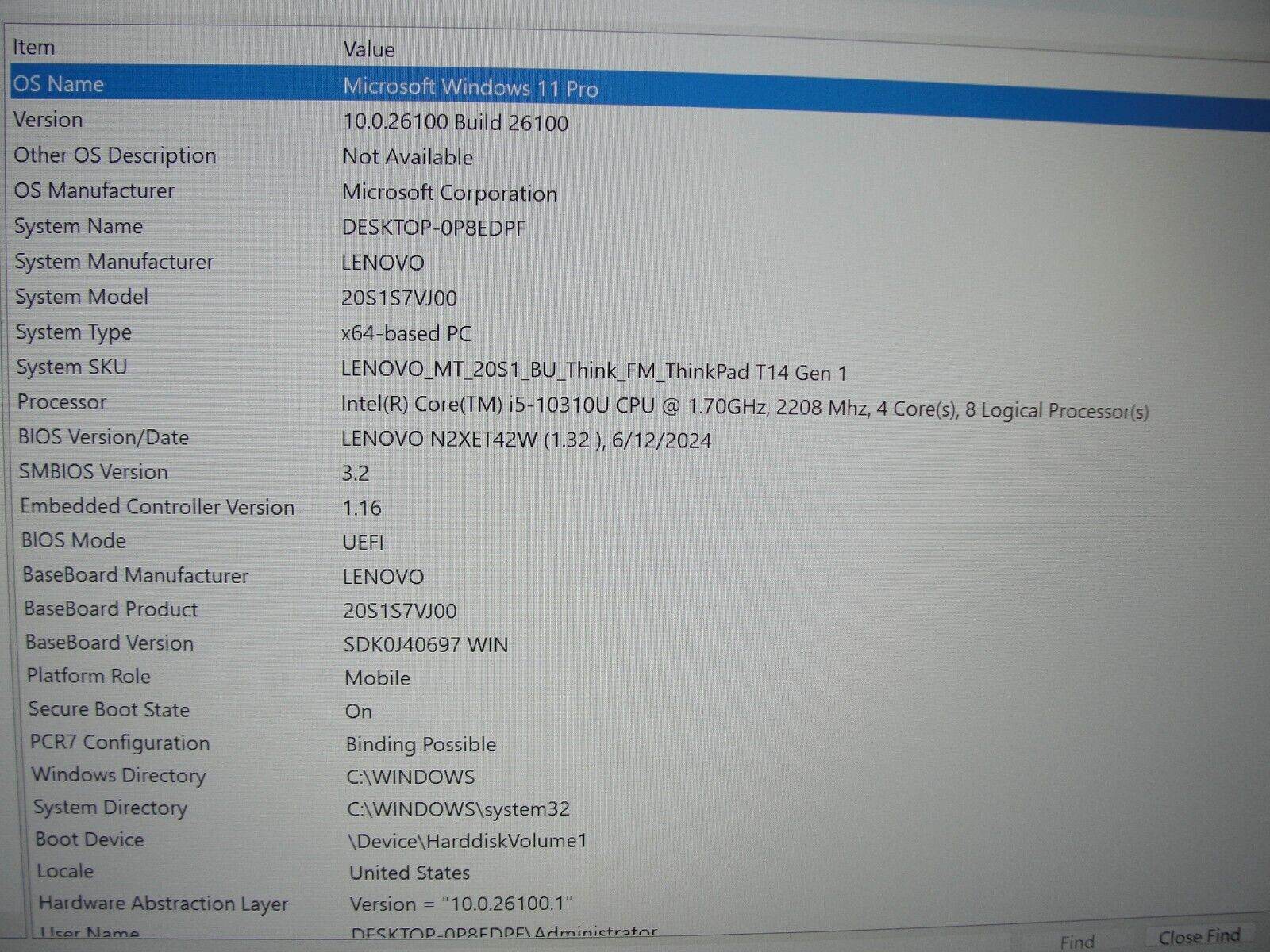 Lenovo ThinkPad T14 Gen 1 14” FHD Intel Core i5-10310U 1.7GHz 16GB SSD 252GB - Tested Computer Laptop Parts
