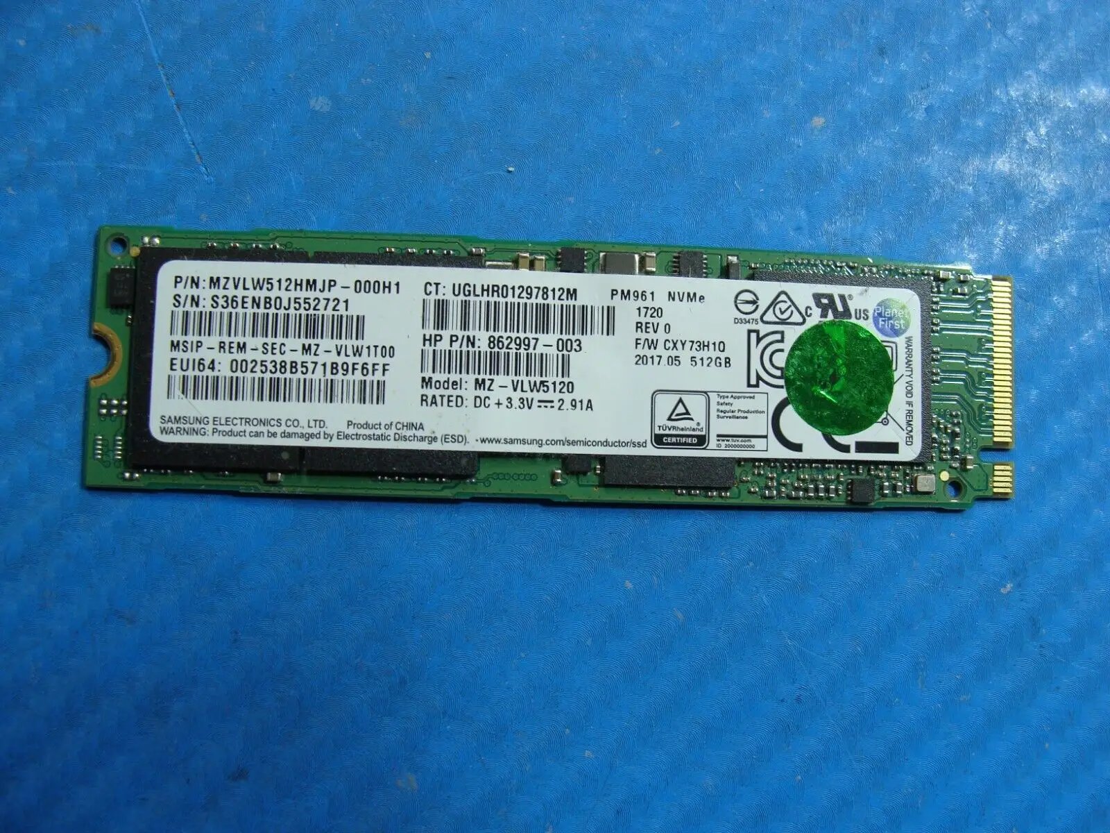HP 13-ac033dx Samsung 512GB NVMe M.2 SSD Solid State Drive MZ-VLW5120 862997-003