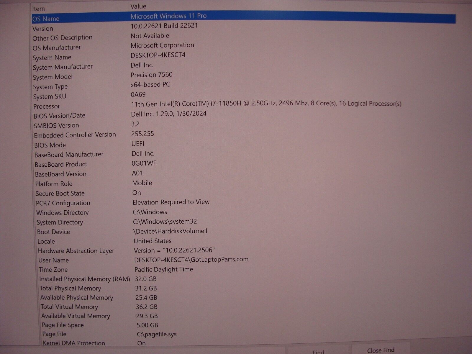 Dell Precision 7560 UHD 4K vPRO i7-11850H 2.50Ghz 32GB 512GB RTX A3000 WRTY2025