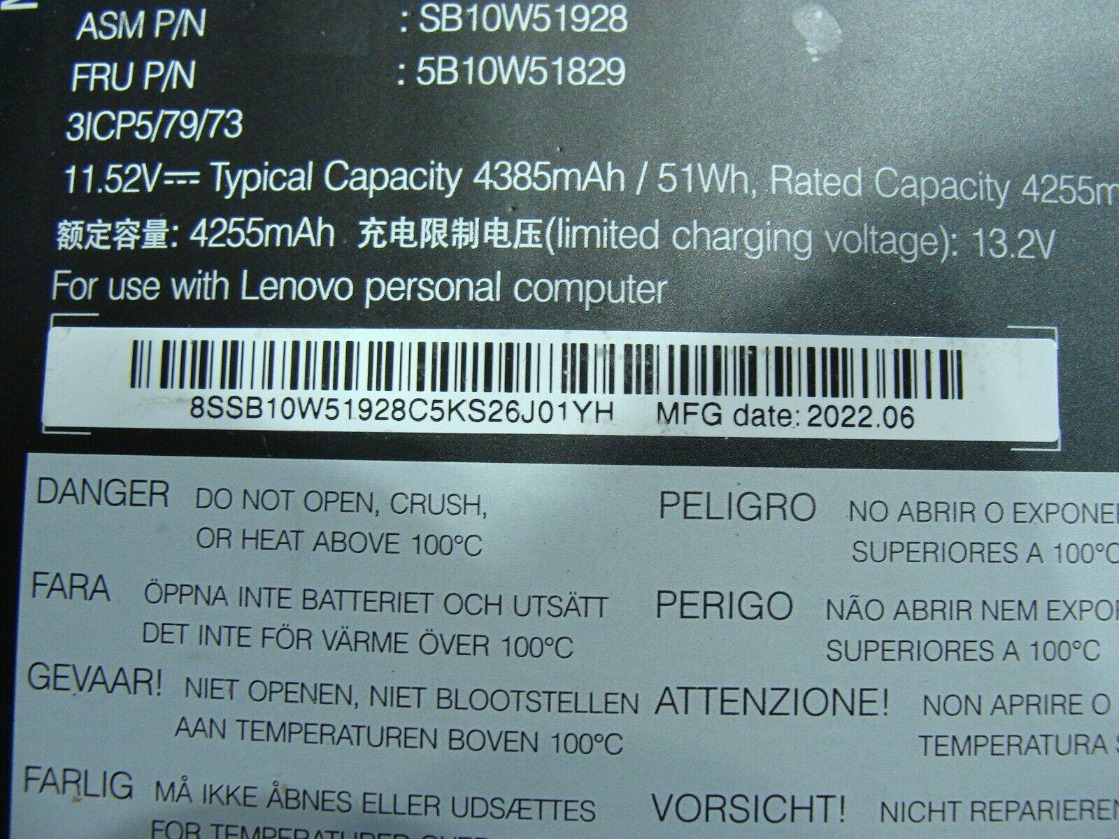 Lenovo ThinkPad T14 Gen 2 14 Battery 11.52V 51Wh 4255mAh L18C3P71 5B10W51829 89% - Tested Computer Laptop Parts