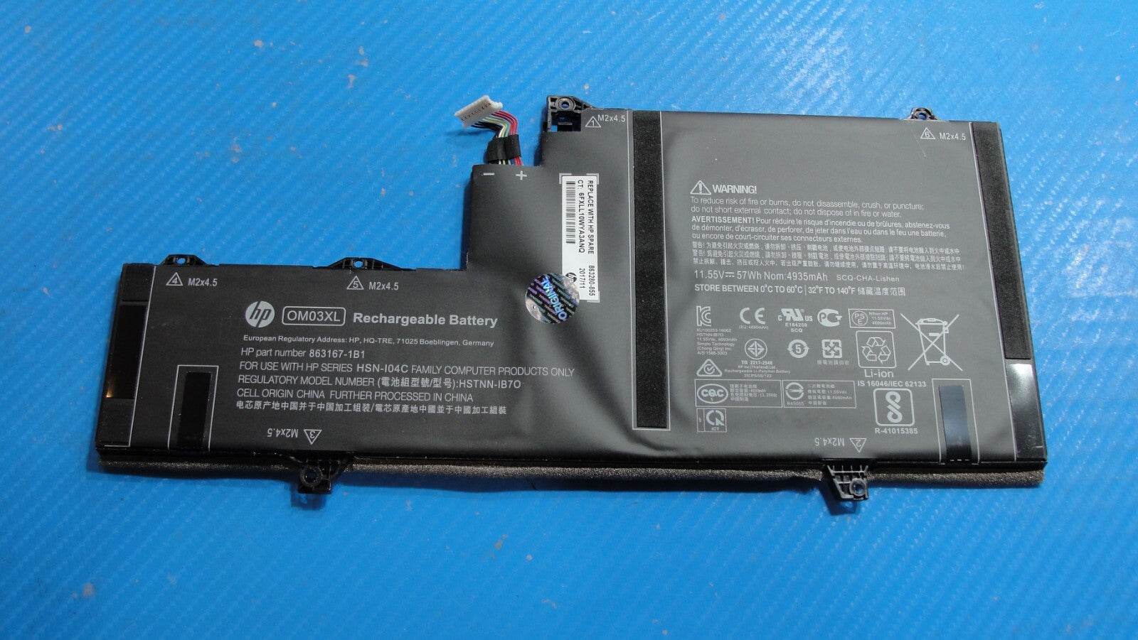 HP EliteBook x360 1030 G2 13.3 Battery 11.55V 57Wh 4935mAh 863280-855 OM03XL 72% - Tested Computer Laptop Parts