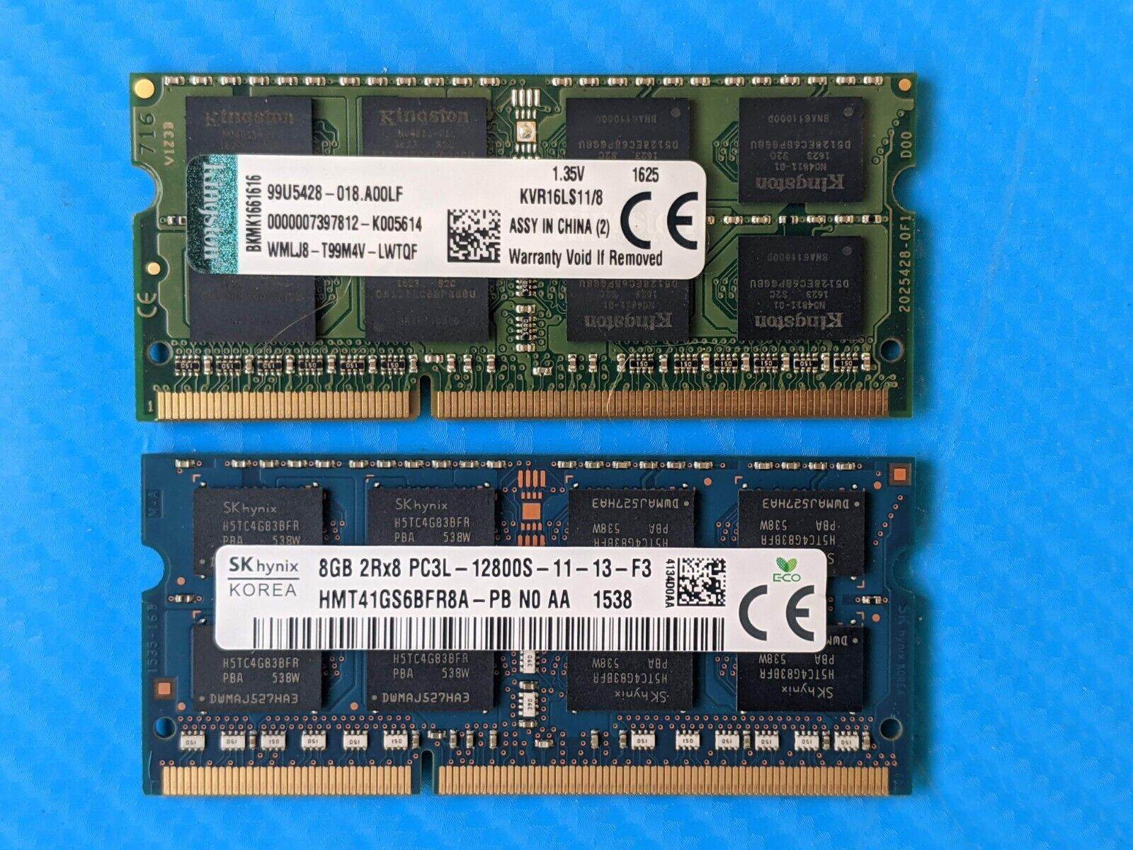 Dell 15 7559 Kingston & SK hynix 16GB 2x8GB DDR3L Memory RAM KVR16LS11/8 - Tested Computer Laptop Parts