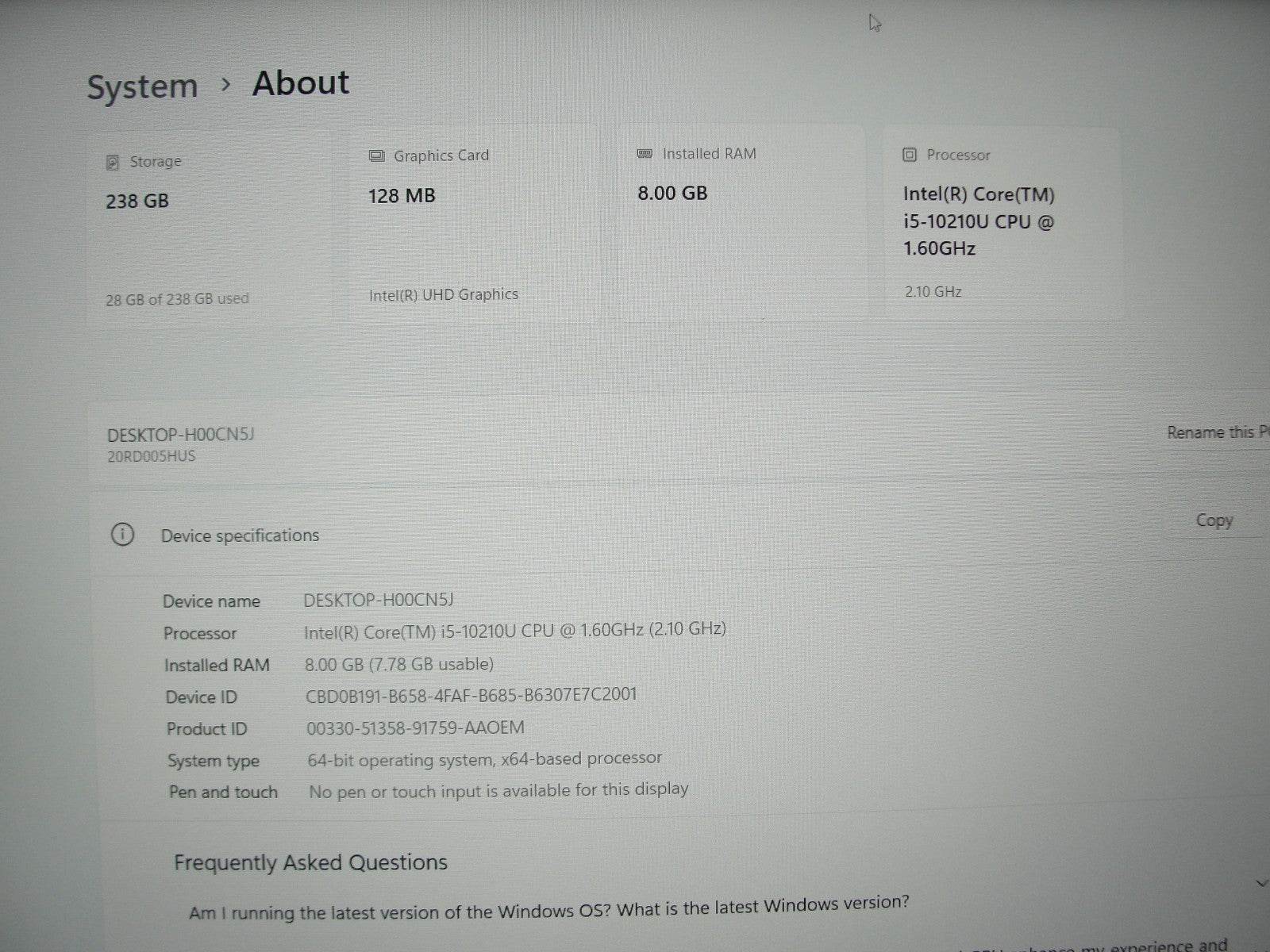 Lenovo ThinkPad E15 15.6” Intel Core i5-10210U 1.6GHz 8GB 256GB Reset SSD - Tested Computer Laptop Parts